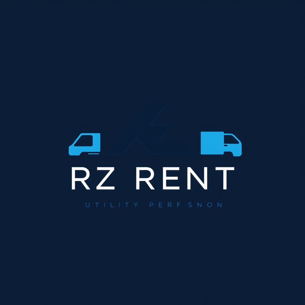 A minimalist and elegant logo design for 'RZ RENT', a rental company specializing in utility vehicles for parcel transport professionals