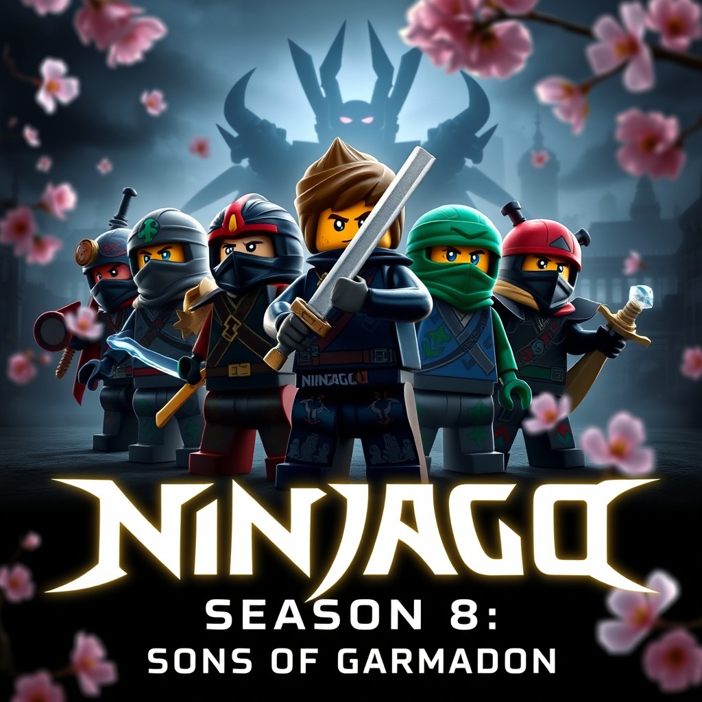 A photorealistic movie poster for 'Ninjago Season 8: Sons of Garmadon'