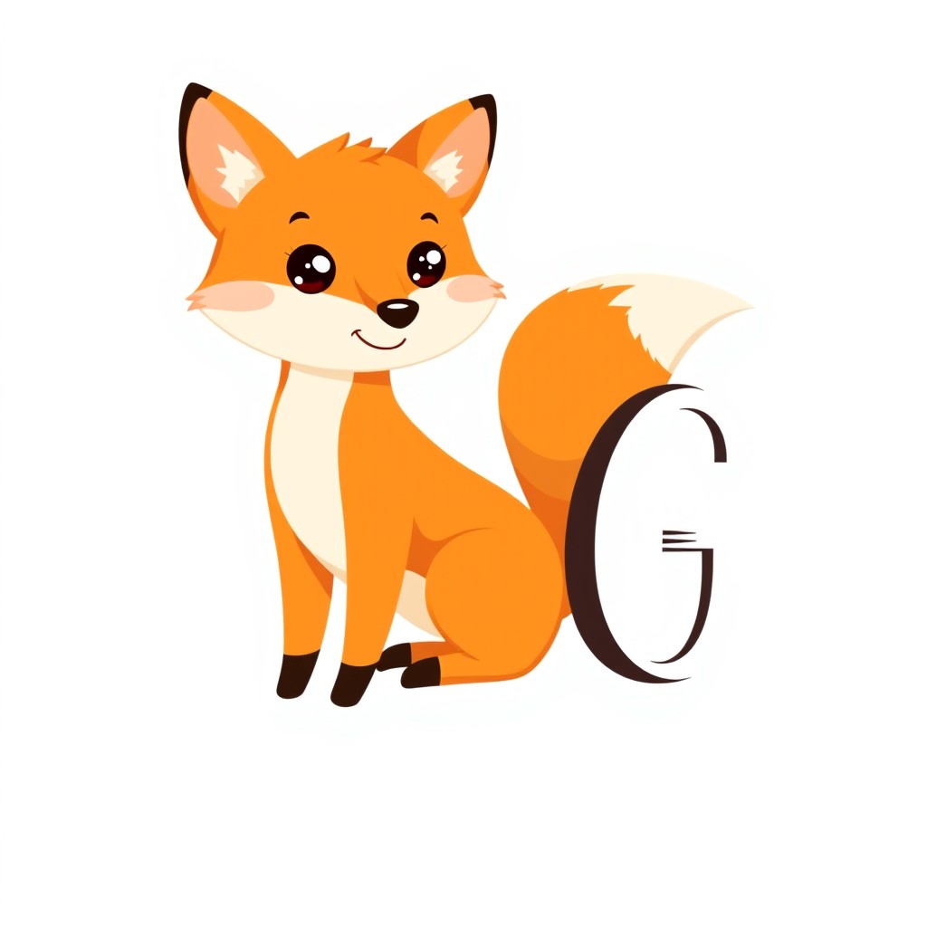 A cute fox illustrated in a flat style, with a light-colored background