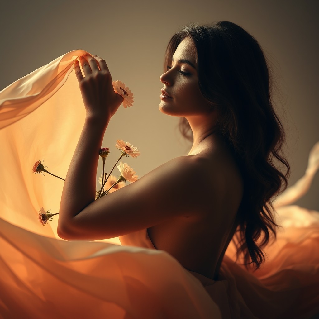 A beautiful woman posing gracefully in an artistic setting, showcasing her confidence and allure
