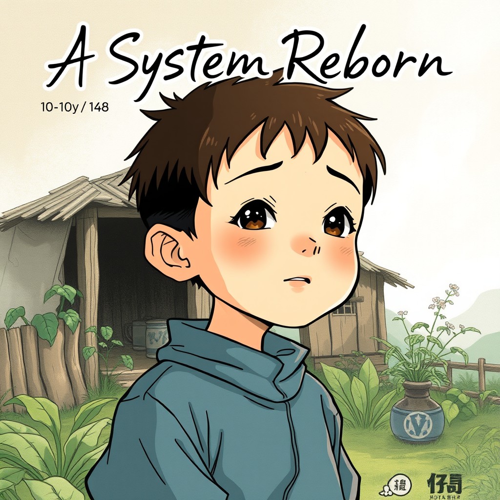 A manhwa cover illustration featuring a young boy named Dian, who is 10 years old, depicted as a poor orphan living in a humble hut