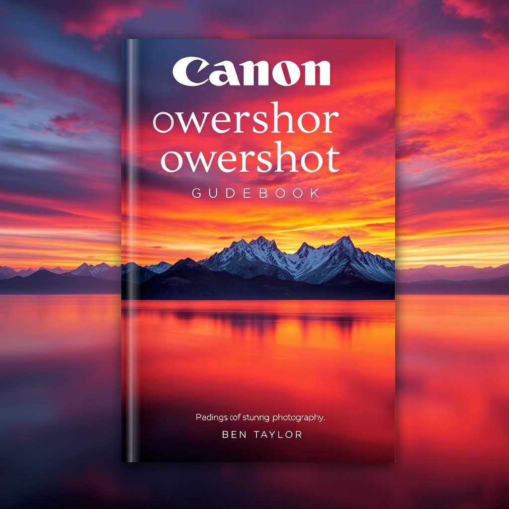 Cover design for 'Canon Powershot V1 Guidebook by Ben Taylor', featuring an awe-inspiring photograph showcasing a landscape richly illustrating the potential of the Powershot V1 camera