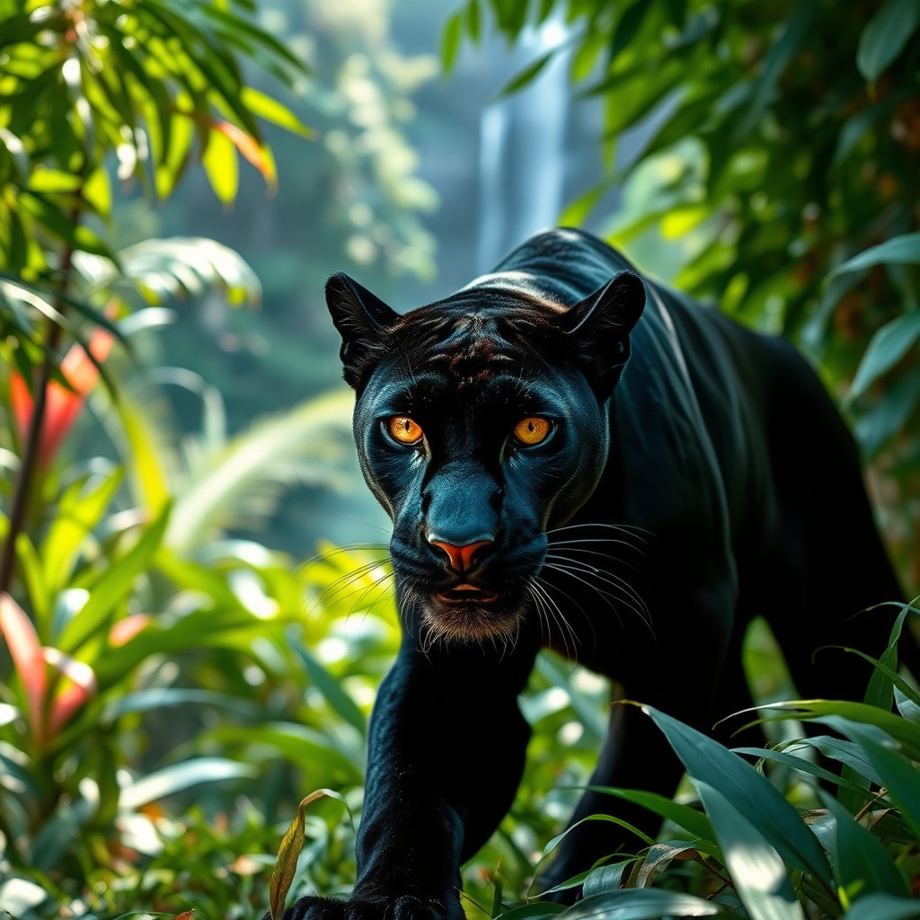 Majestic Black Panther in Lush Jungle - AI Generated Art