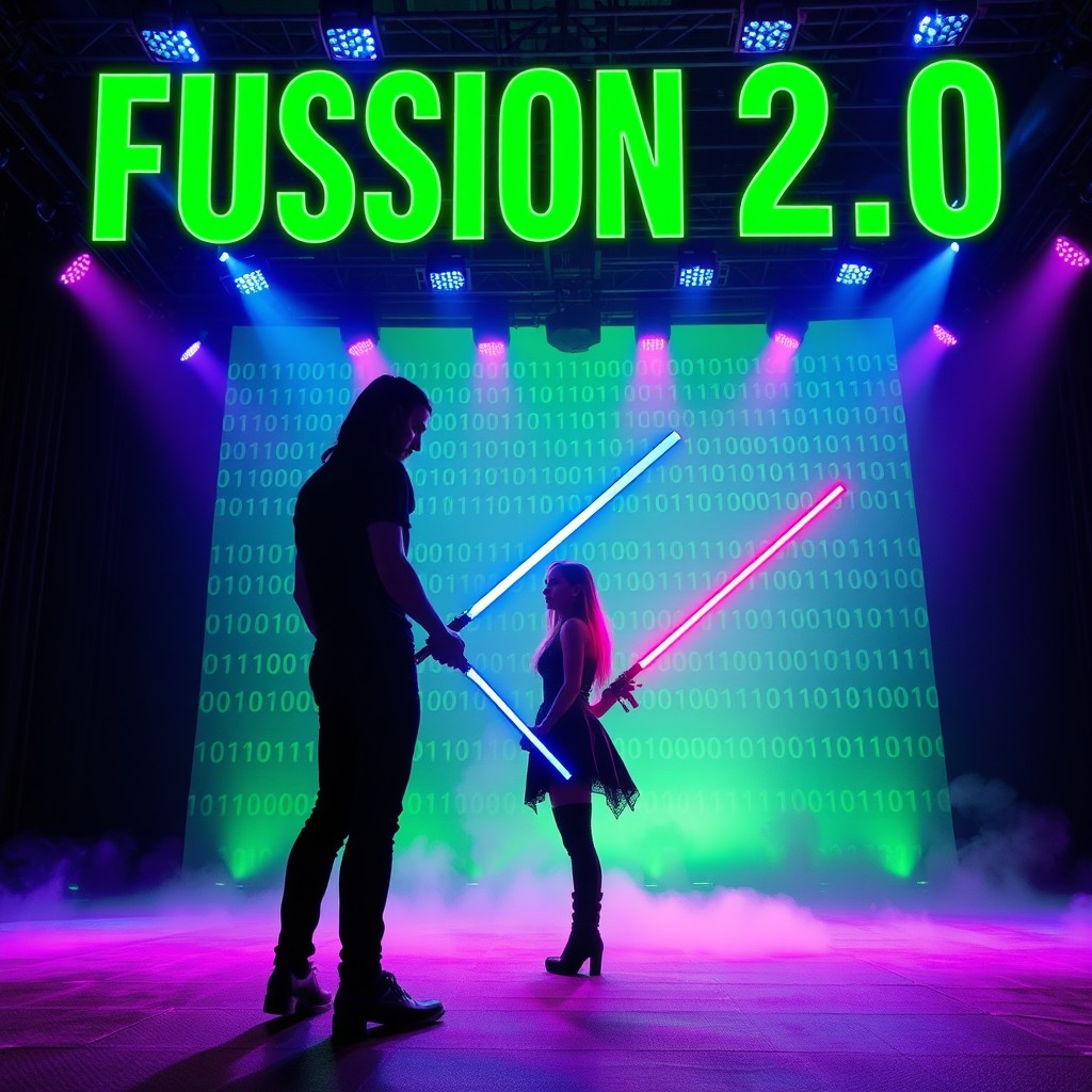 A large text in neon green color reading 'FUSSION 2