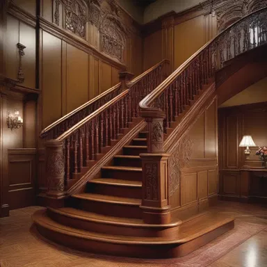 The intricate millwork on the wooden staircase in the movie set added a touch of elegance to the scene.