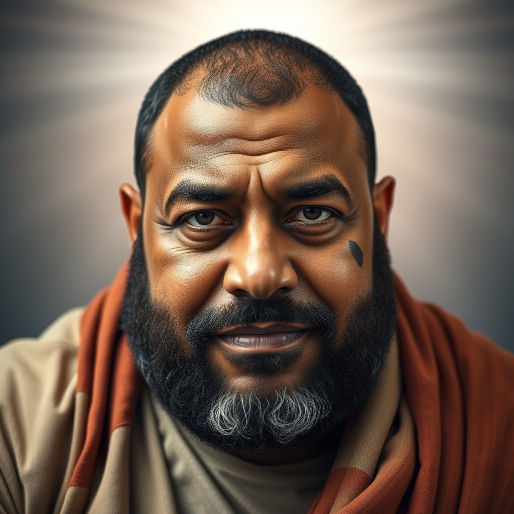 Mahdi Mo'oud, a robust man with a kind yet serious face, featuring a prominent mole on his right cheek