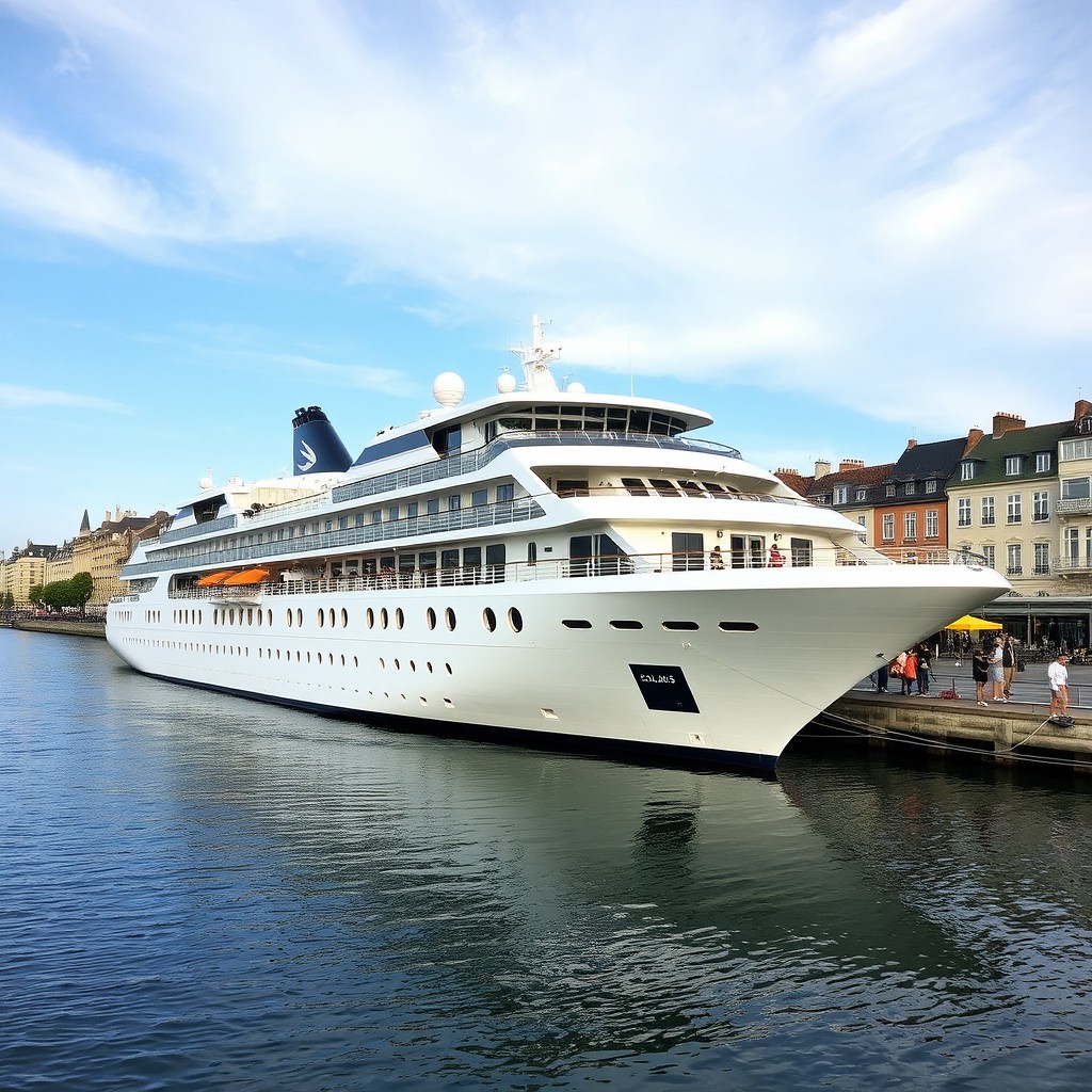 The Solaris ship docked gracefully in the vibrant port of Nantes
