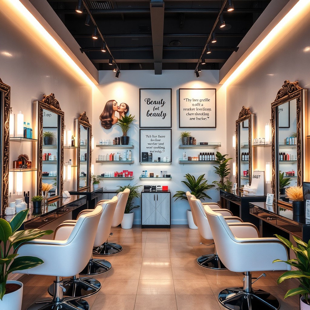 A beautifully decorated beauty salon showcasing modern chic design