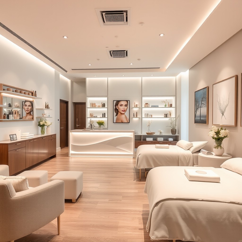 A beautifully designed aesthetic center featuring a serene and calming ambiance