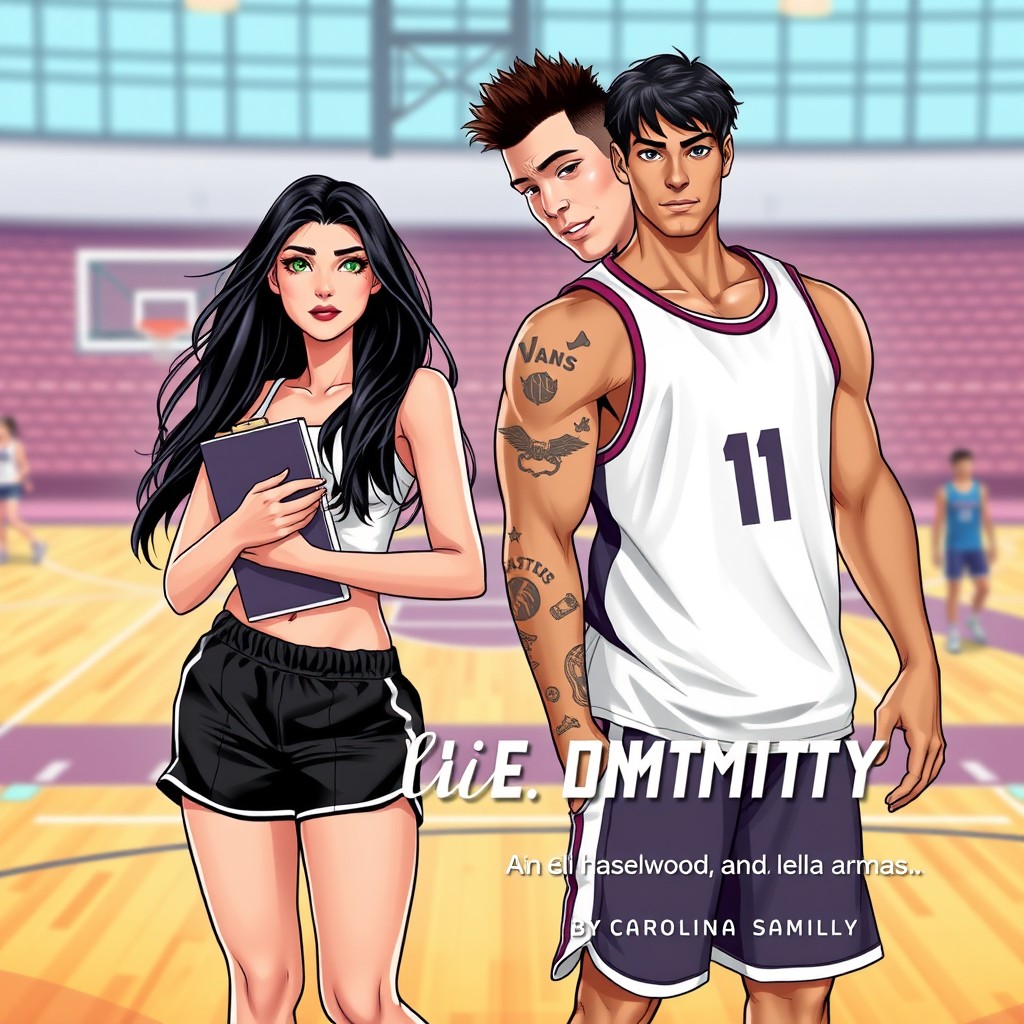 Book cover featuring two main characters, Ellie and Dymitry, in a romantic comedy setting