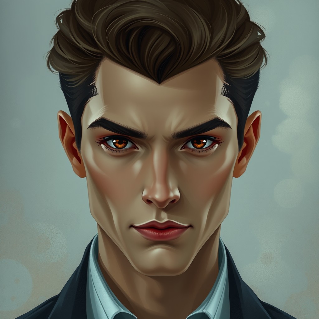 A portrait of a charismatic male character in a surrealistic poetic style, who draws others in at first glance