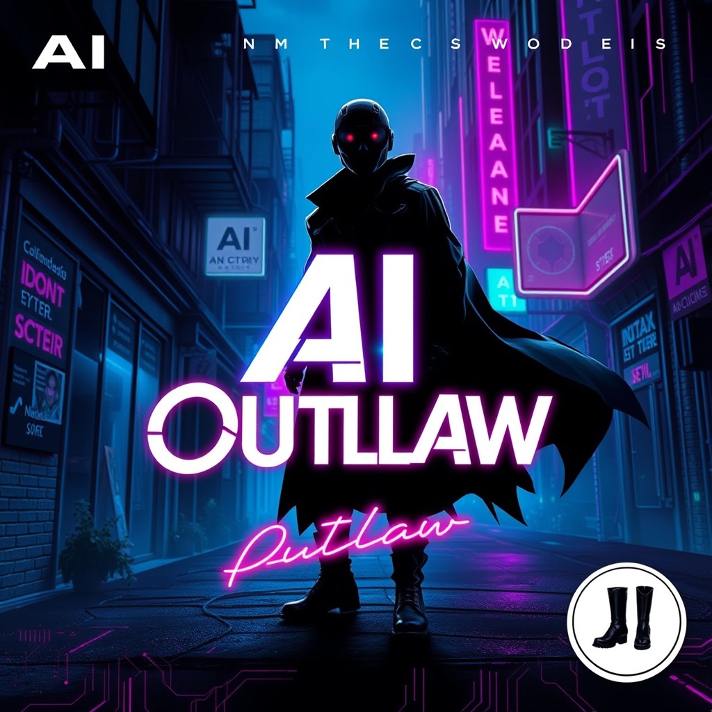 A creative and visually striking CD cover for an album titled 'AI Outlaw'