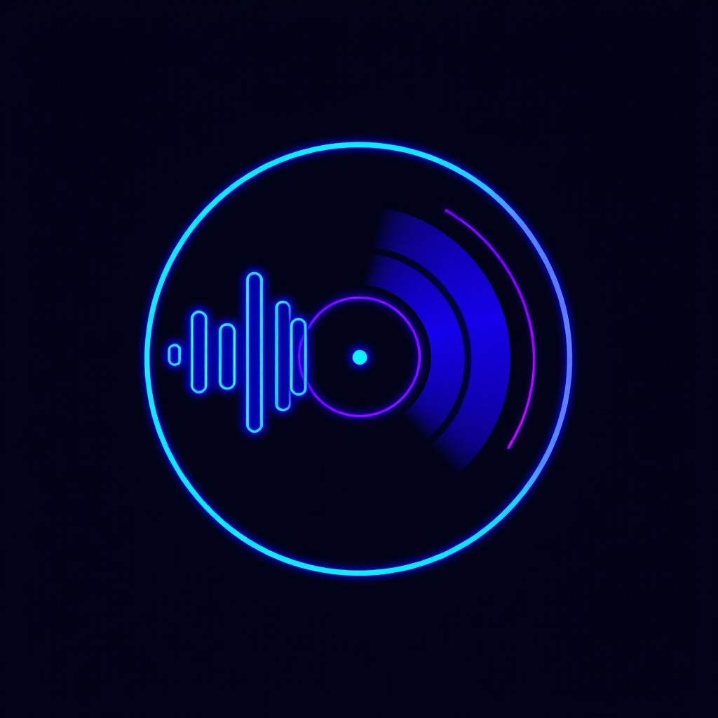 A sleek and minimal logo design featuring a stylized sound wave or a vinyl record