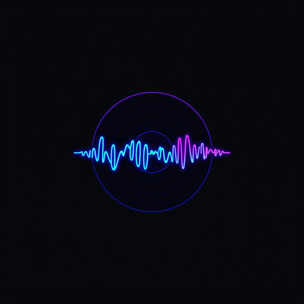 A minimal logo design featuring a stylized sound wave integrated with a vinyl record