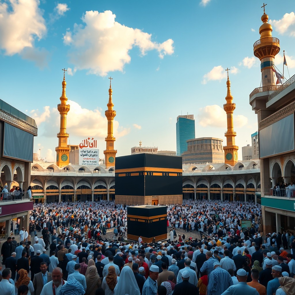 A stunning view of life in Mecca, showcasing the vibrant atmosphere of the city