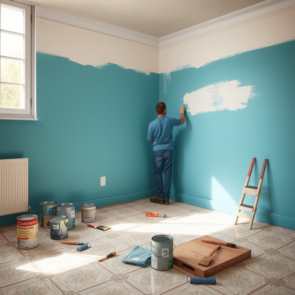 A beautifully designed interior scene showing a room being transformed