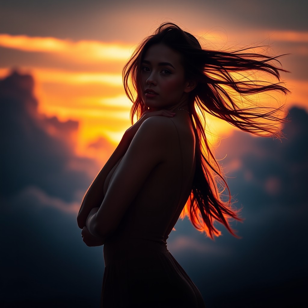 A beautiful woman with an elegant pose, showcasing her confidence and femininity