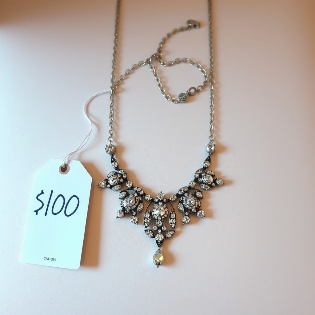 A beautiful and elegant necklace displayed on a simple, stylish background