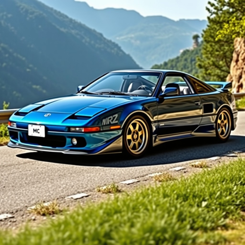 A large, detailed depiction of a Toyota MR2 W20 restomod, showcasing its striking lines and unique design features
