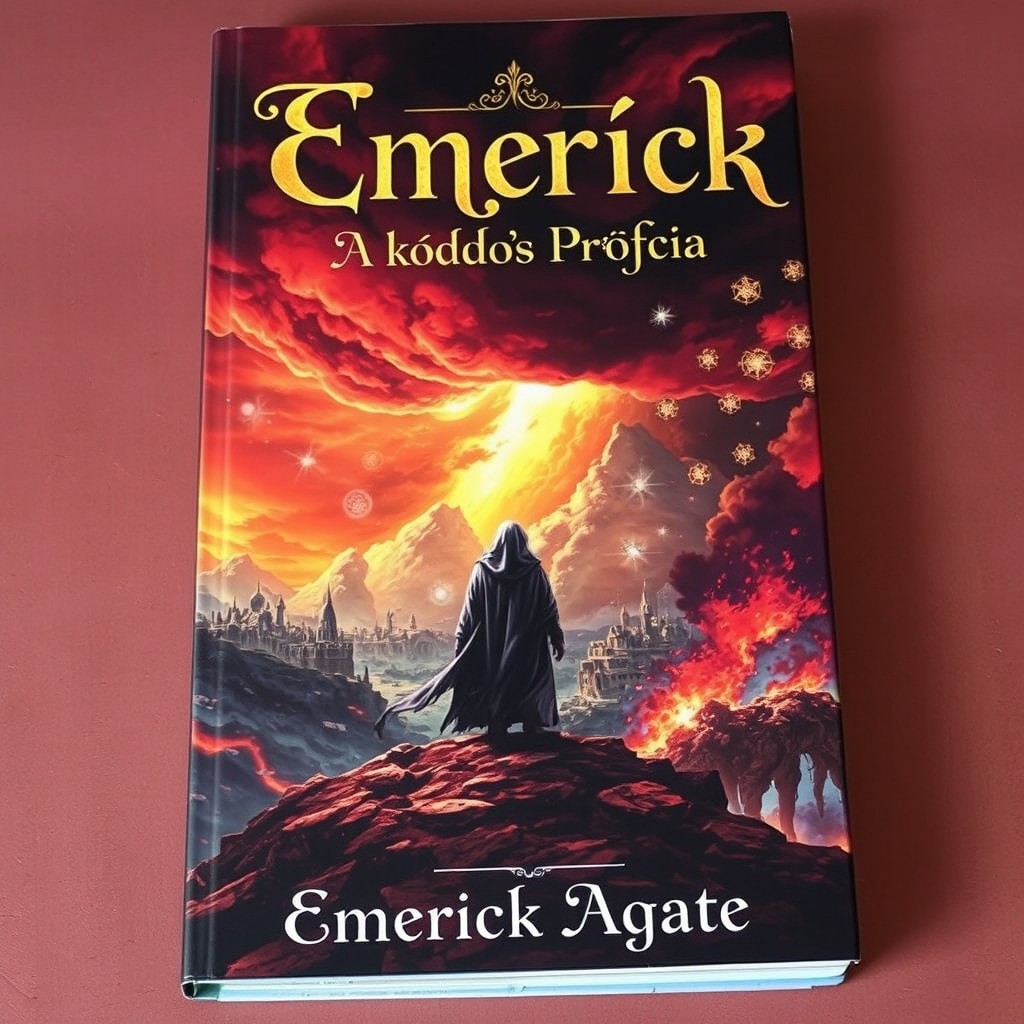 A captivating fantasy book cover depicting a dramatic apocalypse scene illuminated by a fiery sky