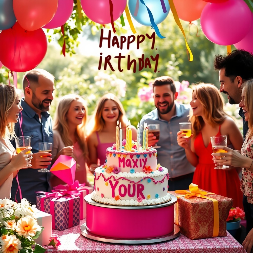 A personalized birthday celebration scene featuring you in the spotlight, surrounded by close friends and family