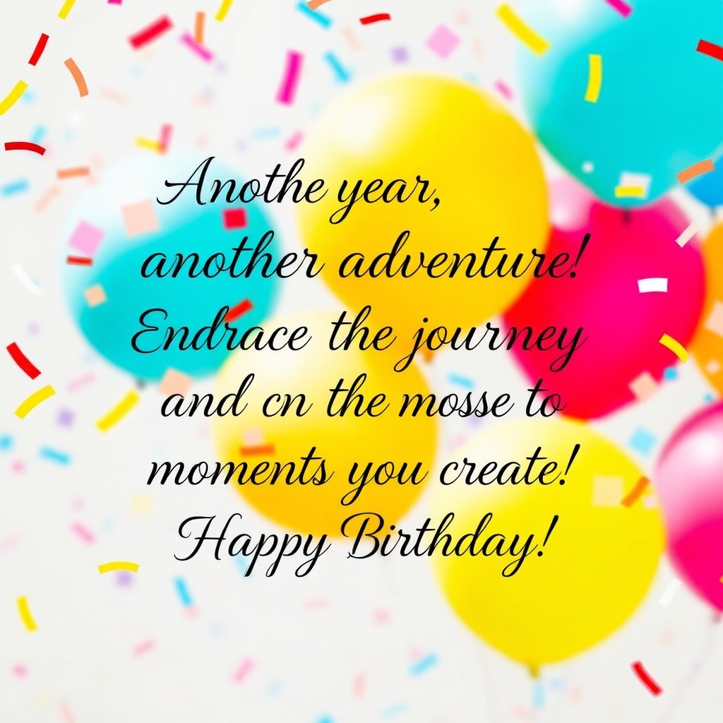A beautifully designed birthday quote just for you: "Another year, another adventure! Embrace the journey ahead and cherish the moments you create