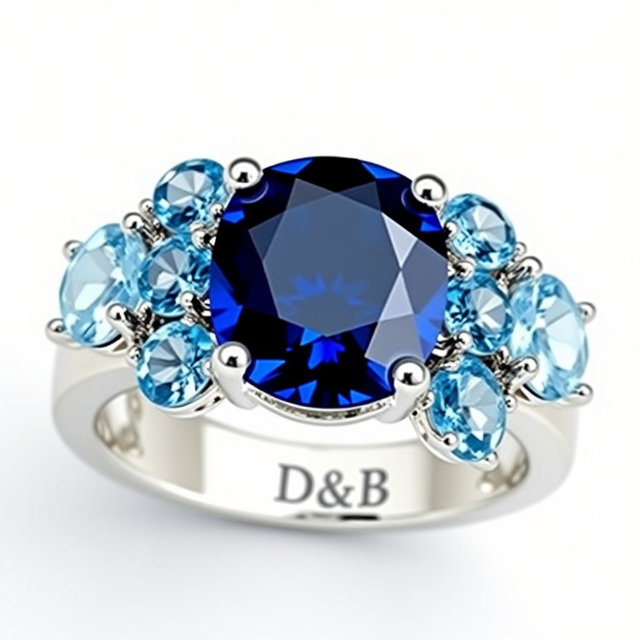 A beautifully designed silver ring featuring a stunning dark blue sapphire centerpiece