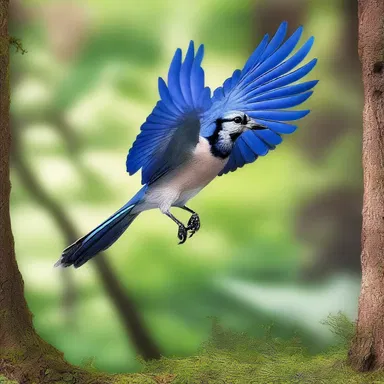 In the enchanted forest, a magnificent blue jay soared through the sky, guiding the lost travelers to their destination.