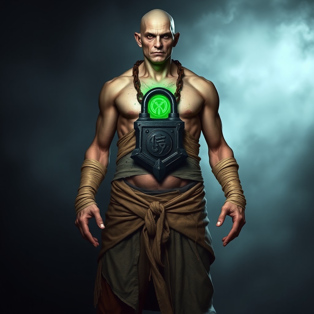 A tall and gaunt monk of the Way of the Long Death, standing in a meditative pose
