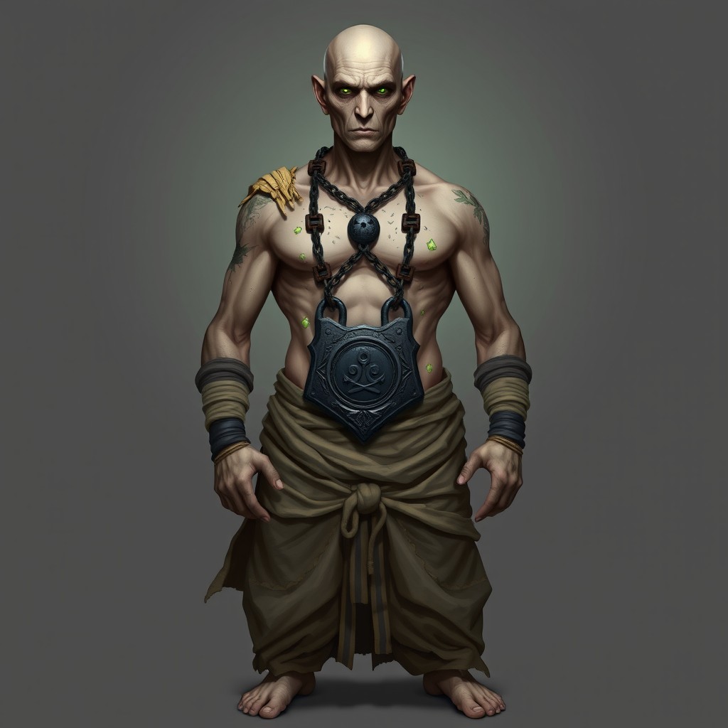 A tall and gaunt monk of the Way of the Long Death, standing in a serene meditative pose
