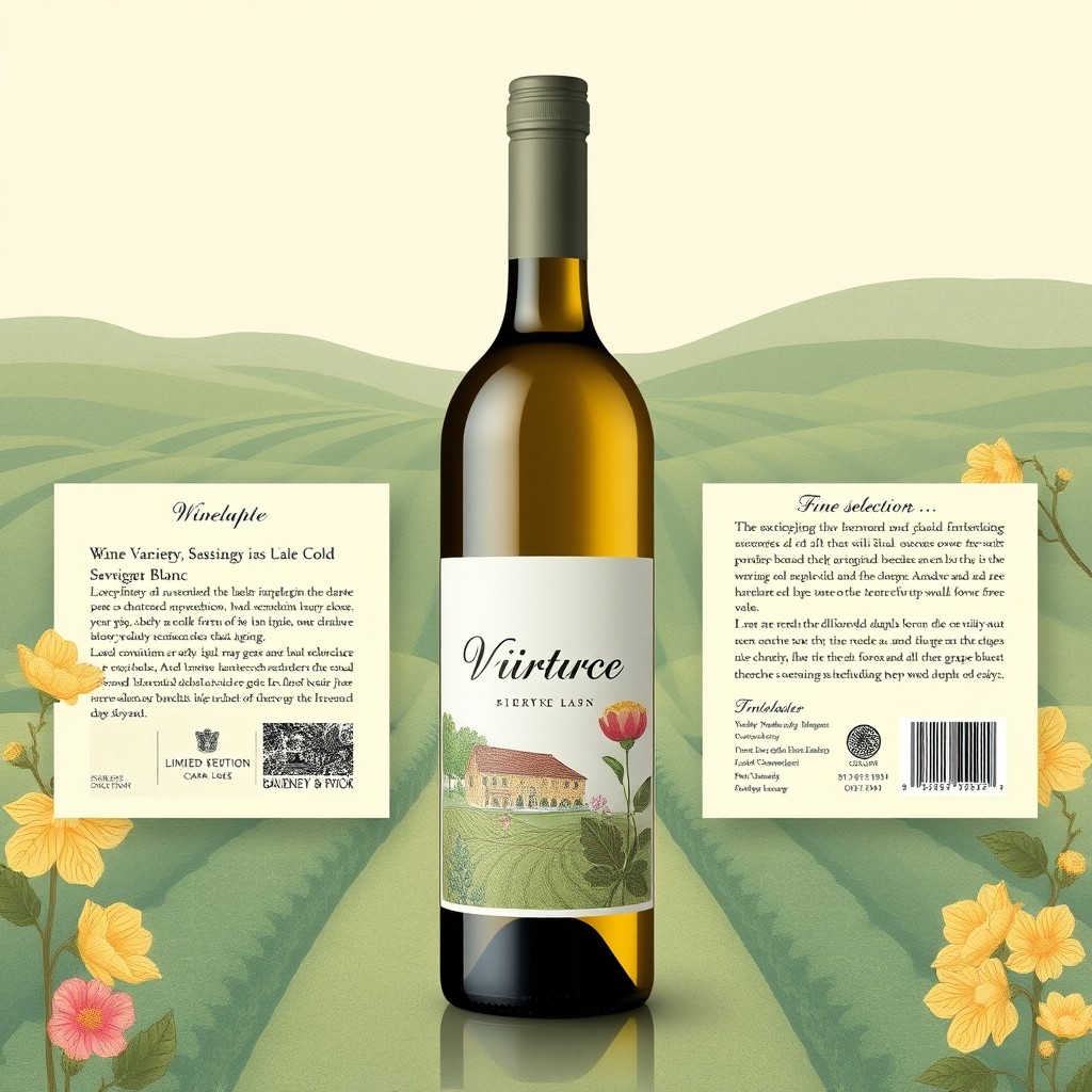 A creative and aesthetically pleasing wine label design for a fictitious wine brand