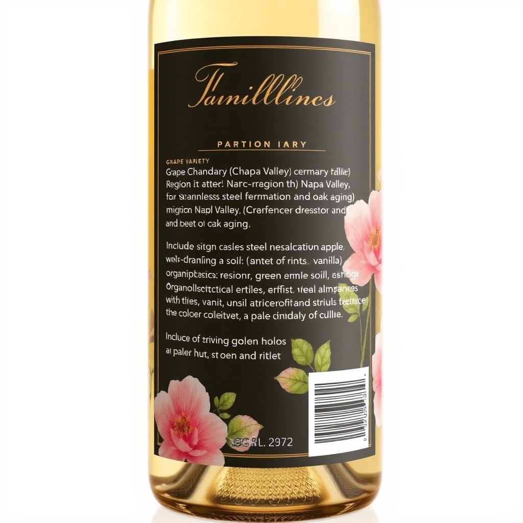 A beautifully designed wine label for a fictional wine brand, focusing on elegance and creativity to appeal to a feminine audience