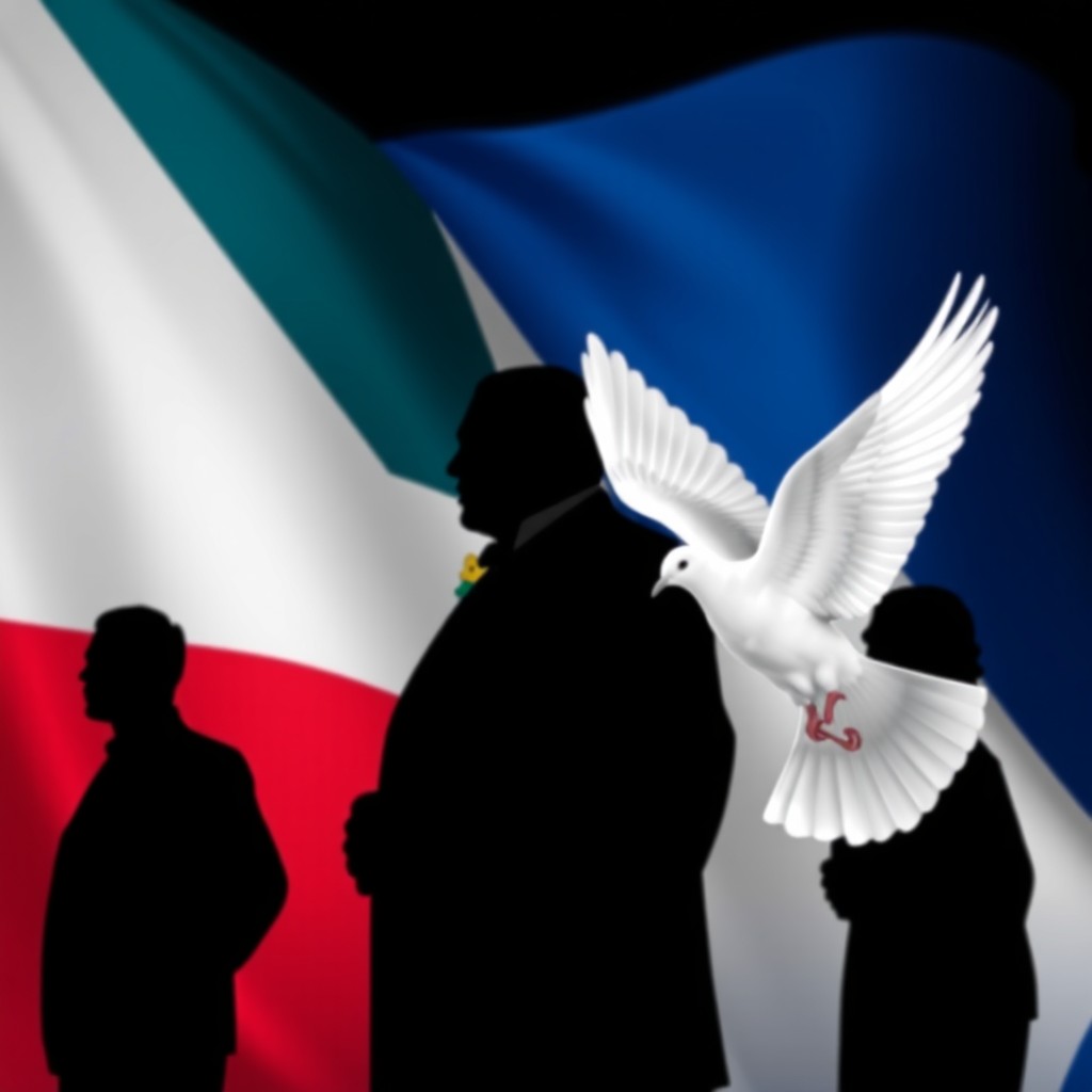 An artistic representation featuring the silhouettes of the founding fathers of the Dominican Republic, prominently displayed against the vibrant backdrop of the Dominican flag