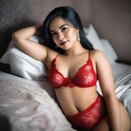 A high-quality photograph of a Filipino woman in tasteful boudoir attire