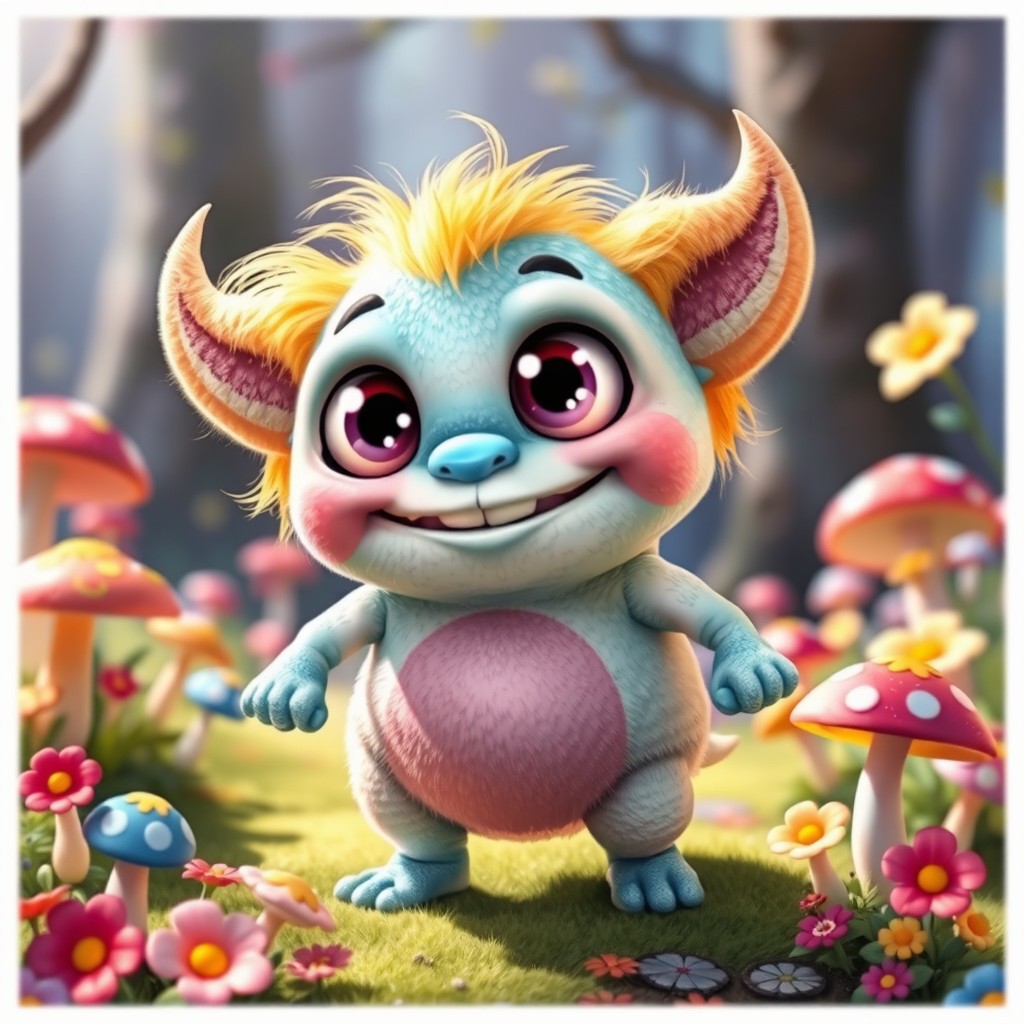 A whimsical creature named SquabbyLualatyr, featuring cartoonish, vibrant colors