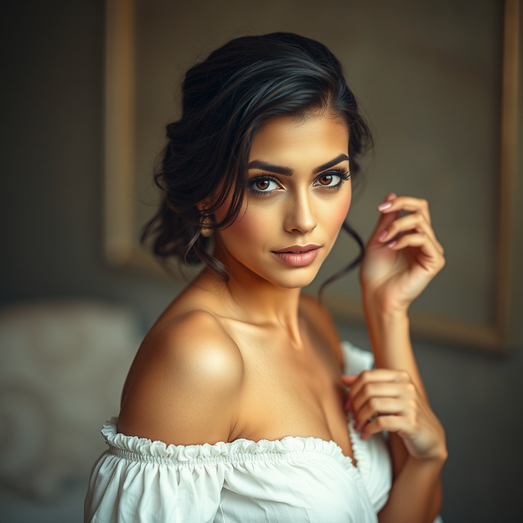 An elegant and artistic portrayal of a woman, emphasizing her beauty and confidence