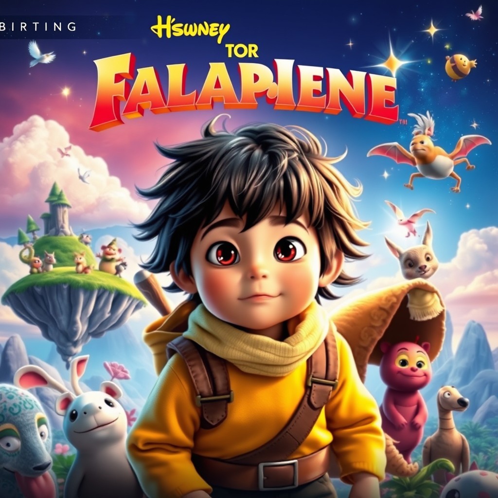 A vibrant and imaginative movie poster featuring a brave young child embarking on a fantastical adventure