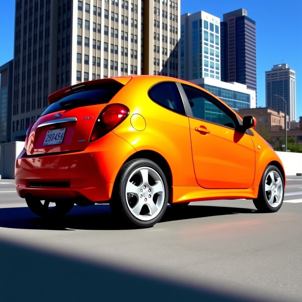 A sleek 2005 Ford Ka, featuring stylish 15-inch alloy wheels, parked in an urban environment