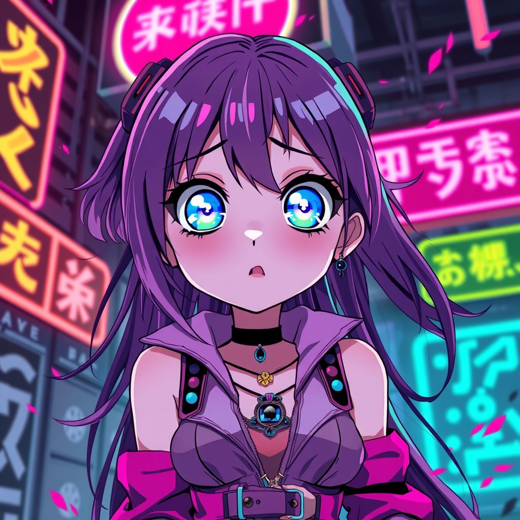A stylized anime girl with large, expressive eyes, showcasing a dramatic brainwashing scene