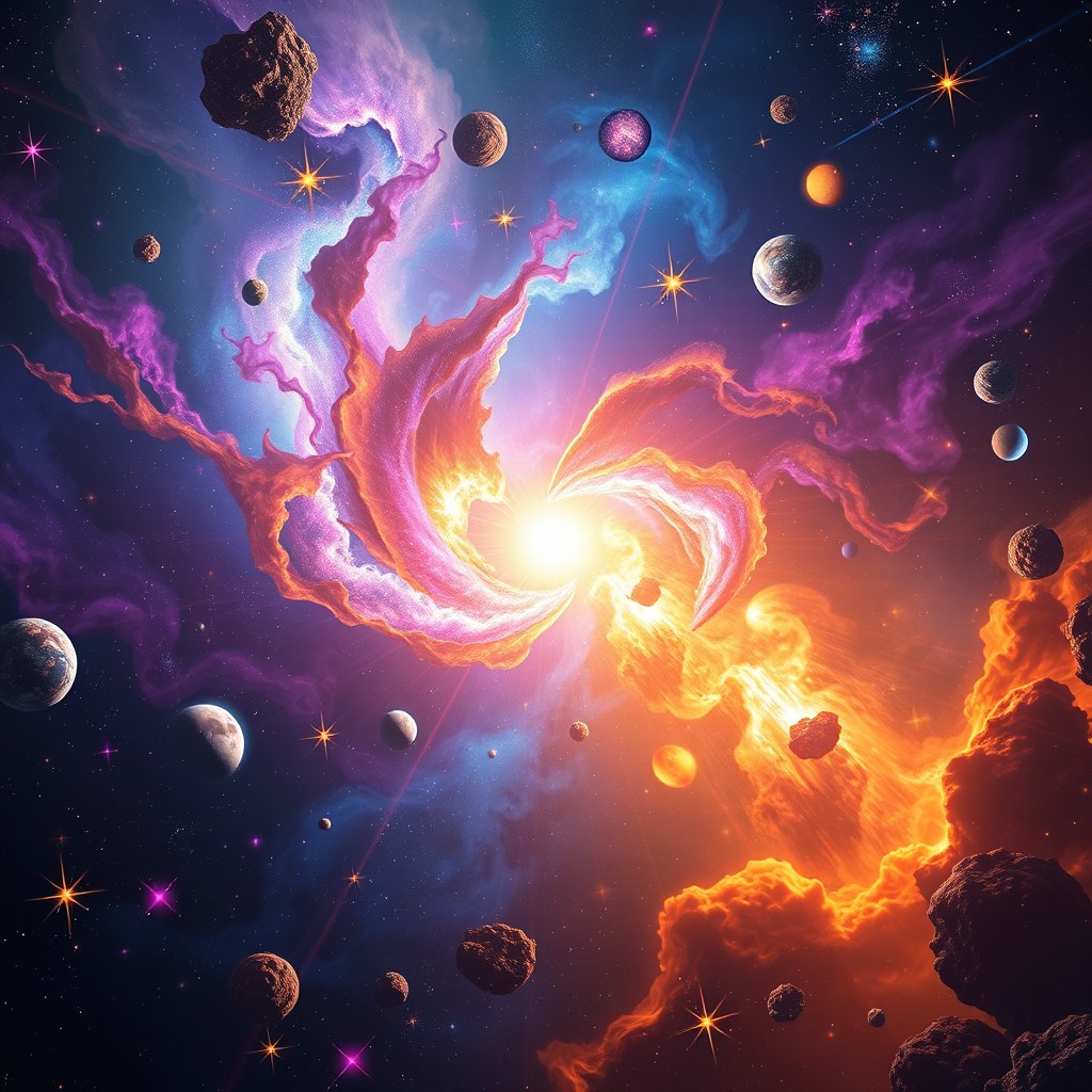 A cosmic scene depicting 'Creatio Ex Nihilo' which symbolizes creation out of nothing