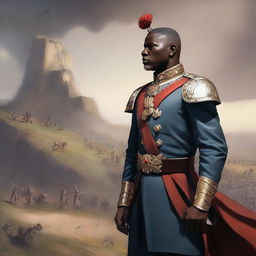 A high-quality, digital art image depicting a scene of Kolade, a strategic general