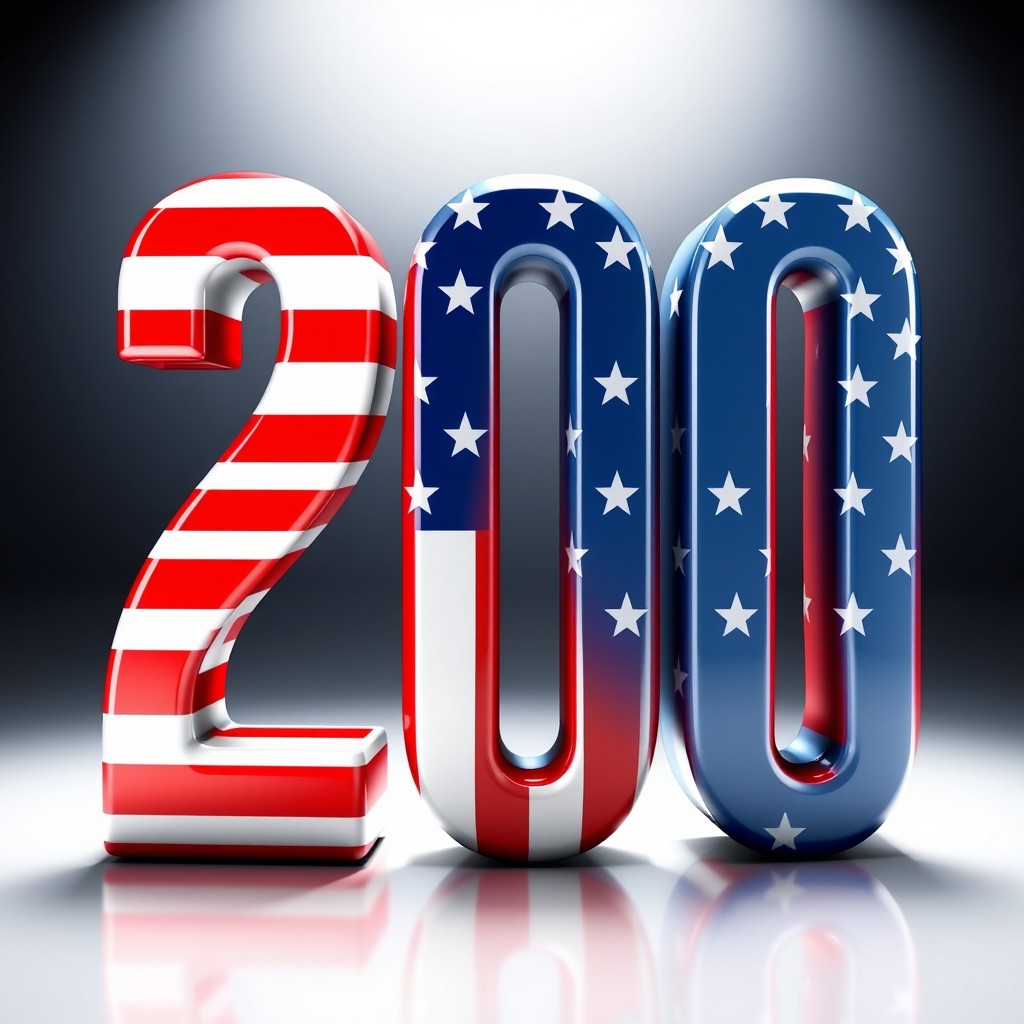 A vibrant and striking image of the number 2000 stylized with the colors and design of the USA flag