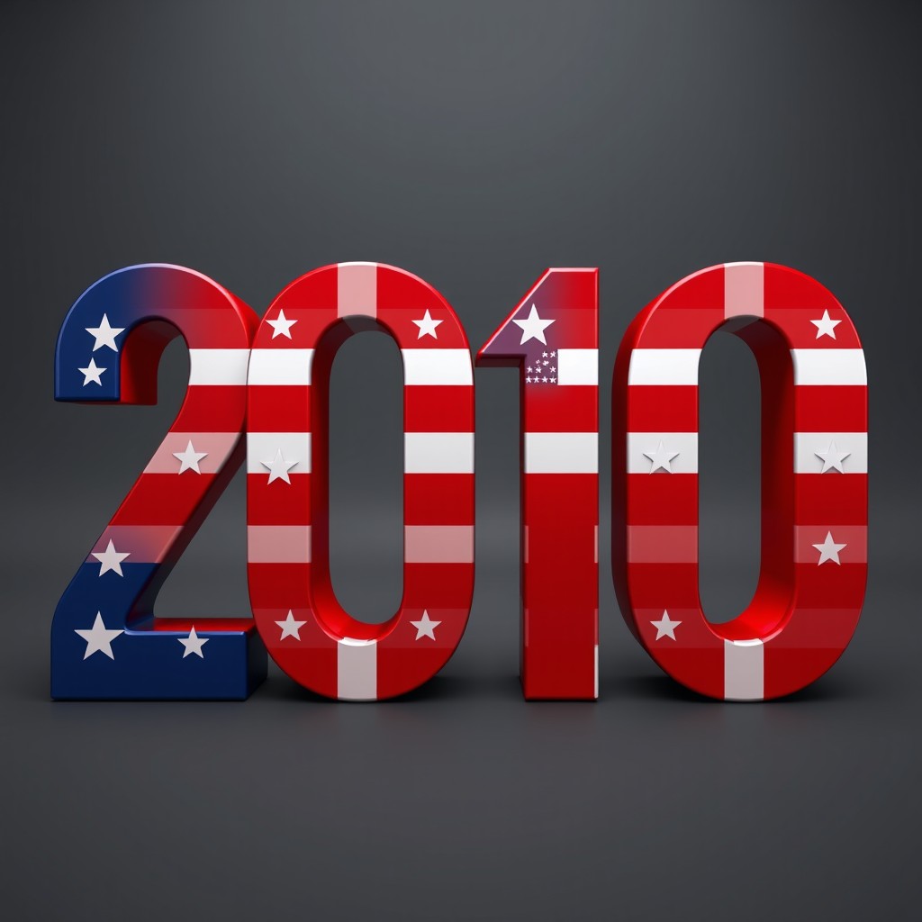 A bold, three-dimensional rendering of the number '2010' seen from the front, utilizing a clean and modern typeface