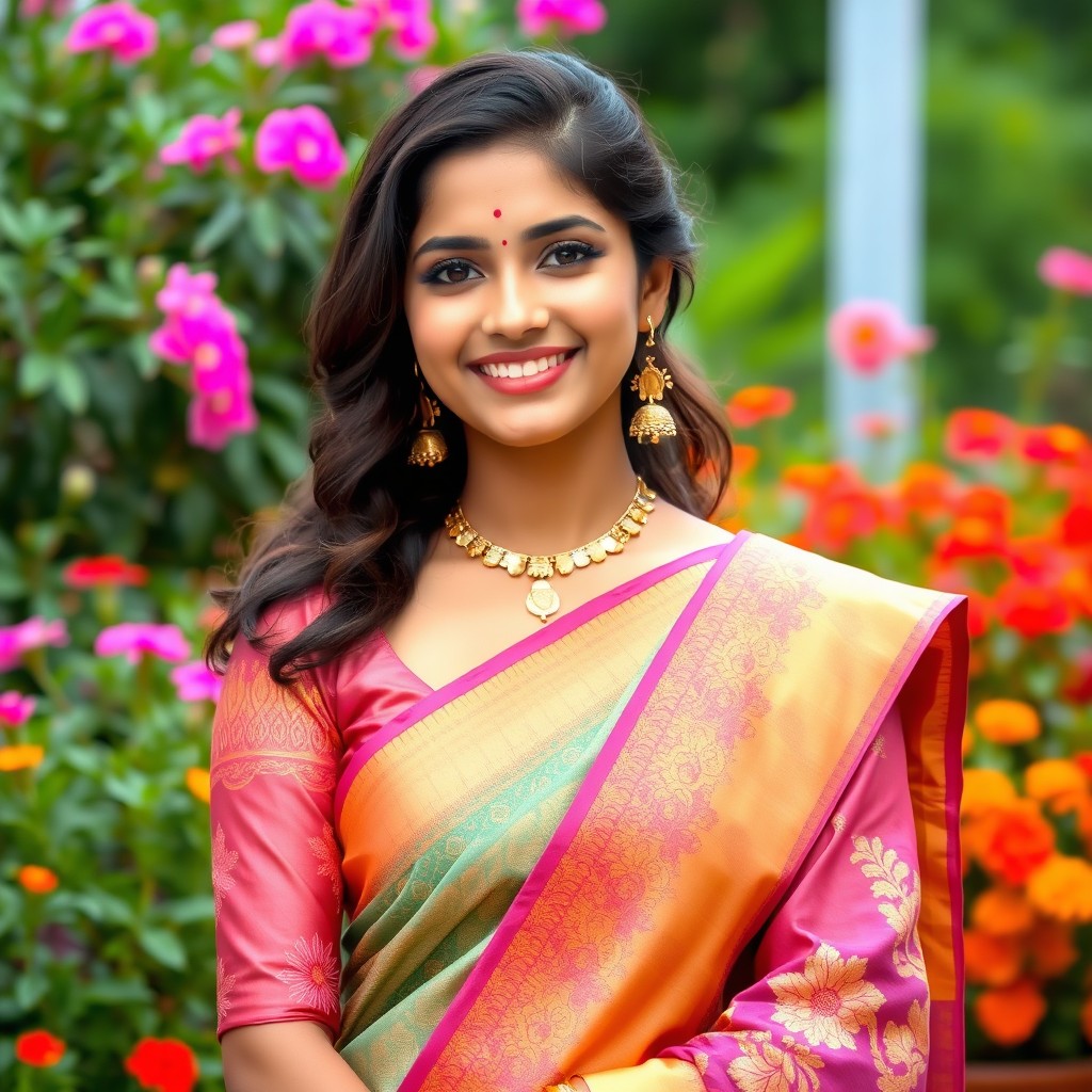 A beautiful South Asian woman in traditional Indian attire, showcasing her youthful charm and elegance