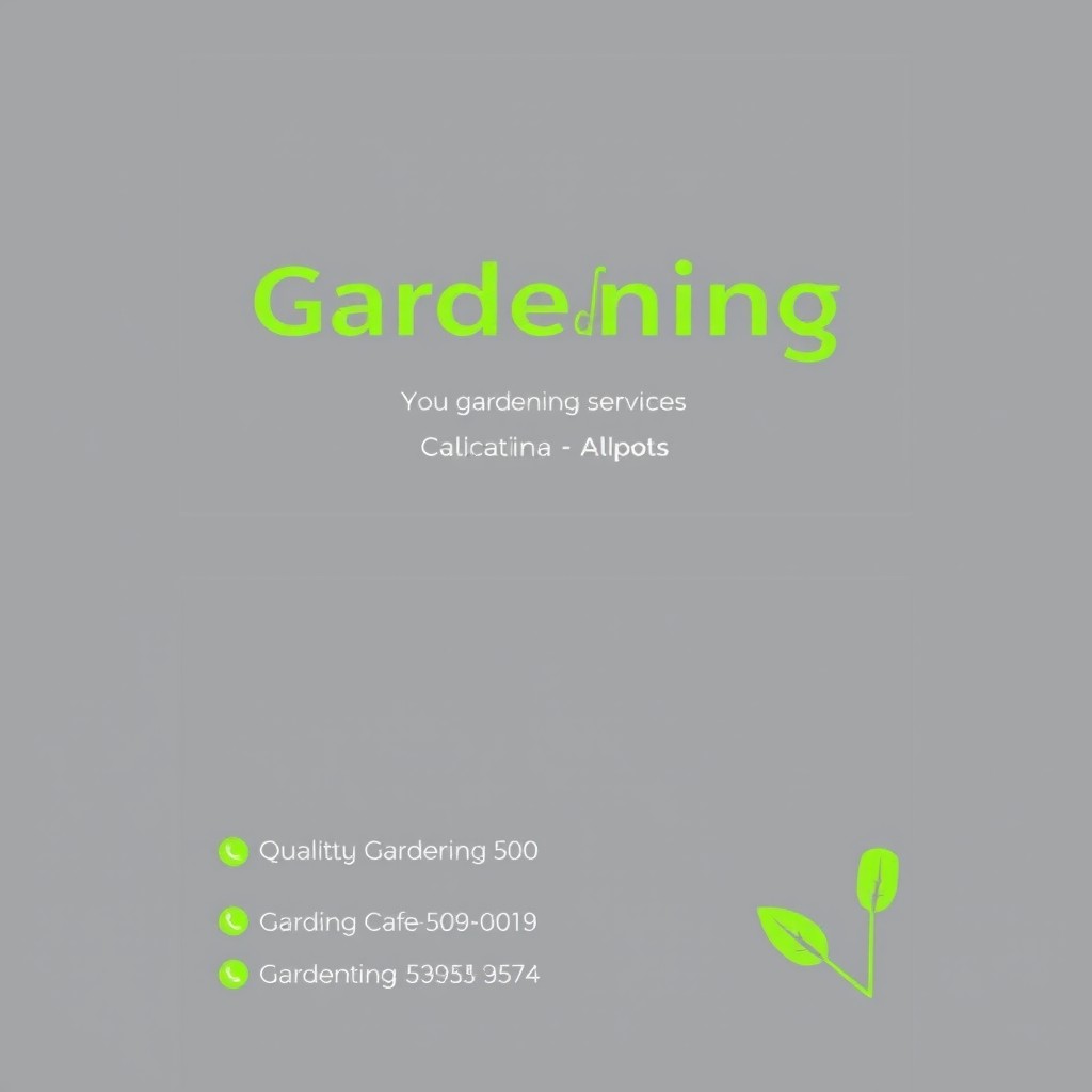 A business card design for a gardening service, featuring a sleek gray background with vibrant green text