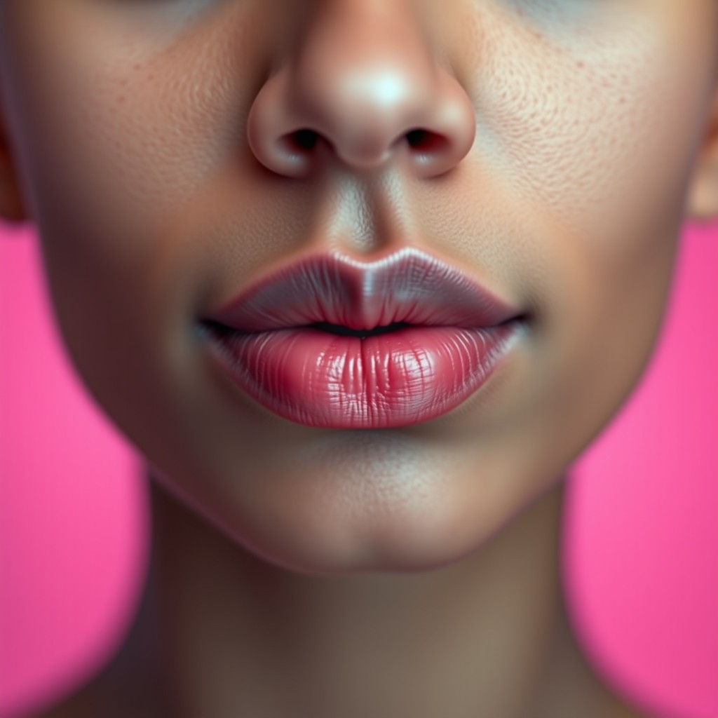 A close-up, realistic portrait focusing on the lower half of a person's face, particularly the lips and chin, of a Middle-Eastern individual