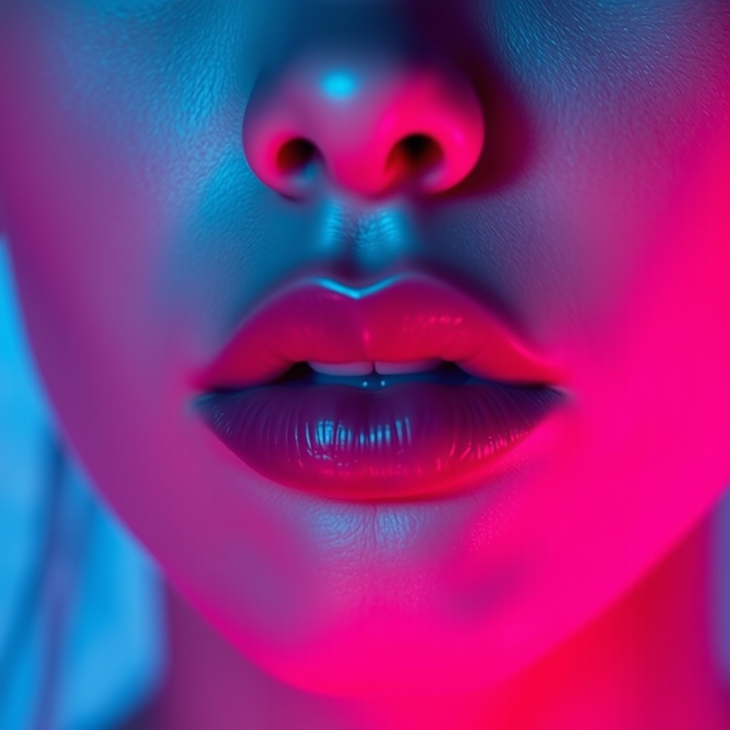 A close-up image focusing on the lower half of a beautiful woman's face, showcasing her lips prominently