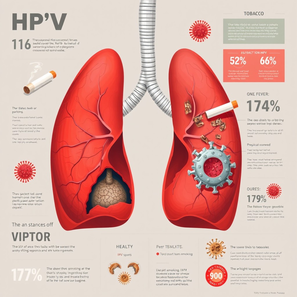 A detailed and impactful illustration depicting the harmful effects of tobacco use and its correlation with HPV (Human Papillomavirus)