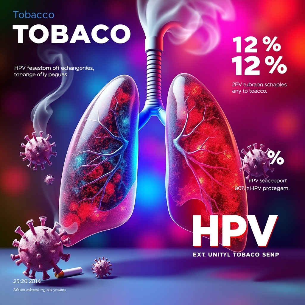 A striking 3D graphic illustration highlighting the dangers of tobacco use and its link to HPV (Human Papillomavirus)