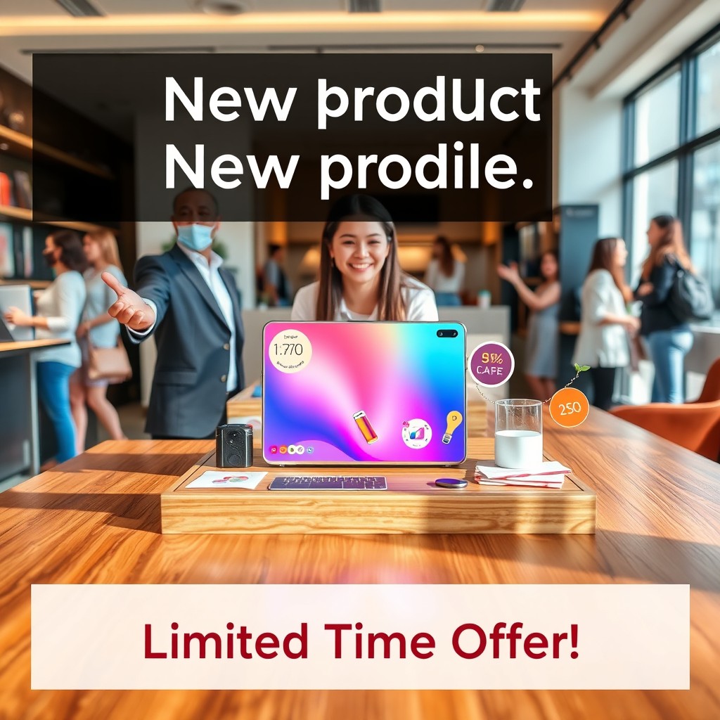 An advertisement showcasing a new product for sale, featuring a vibrant and eye-catching design